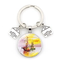 Portachiavi in metallo argento con pittura a olio di Venezia e ciondoli a forma di casa - Arte della Vela al Tramonto (JY9540-银4)