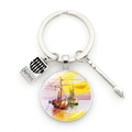 Portachiavi pittura a olio di Venezia con pennello e ciondolo scatola di pastelli - Modello di barca a vela al tramonto (JY9541-银4)