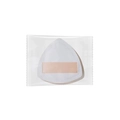 White triangular powder puff with skin-tone ribbon handle in clear plastic packaging - Bag Packaging / White