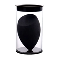 Black teardrop makeup sponge with porous texture in a transparent storage cylinder - Slanted Cut Boxed / Black