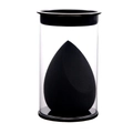 Black teardrop makeup sponge with slanted cut edge in a transparent cylinder storage case - Stamp Shape Boxed / Black