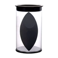 Black teardrop beauty sponge in a clear cylindrical storage container with black lids - Olive Cut Boxed / Black