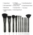 11-piece professional black makeup brush set with labeled handles on white background - 11pcs Makeup Brush Set / Black