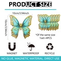 Set of 4 waterproof magnetic butterfly 3D stickers in blue and gold gradient, 10x10cm - Butterfly Design