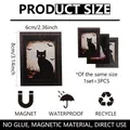 Set of 3 vintage Halloween magnetic fridge stickers with black cat and pumpkin designs - Retro Picture Frame Halloween Series (CLT16001) / 3 Pieces