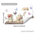 Romantic floral wall stickers set with vintage teapot and butterfly patterns for decor - Floral Tea Set Butterfly Style (M18702)
