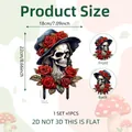 Paletto da giardino scheletro Halloween con rosa, decorazione 2D in PVC 22x18cm - Teschio con Rosa Rossa (DC10004)