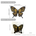 Detail showing 3D hollow butterfly wall stickers dimensions and packaging size guide - Black and Gold Glitter Hollow (PJD11001) / 24 Pieces