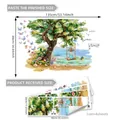 Watercolor beach wall sticker set featuring girl on tree swing and colorful butterflies - 30*90cm*4 Sheets