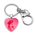 Close-up of heart-shaped keychain featuring a pink mother and child silhouette pendant - Bright Pink Mother and Child Illustration (JY9573-12)