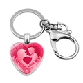 Detail of a silver heart-shaped keychain featuring a mother-child silhouette and lobster clasp - Pink Floral Art Mother-Child Silhouette (JY9573-11)