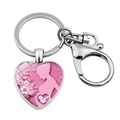 Close-up of heart pendant keychain featuring pink paper-cut style pregnant woman and floral design - Pink Pregnant Mom Theme Silhouette (JY9573-6)