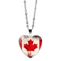 Detail of heart pendant necklace with Canada flag maple leaf under a glass dome - Artistic Distressed Red Maple Leaf Style (JY9575-12)