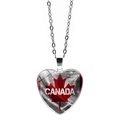 Silver heart pendant necklace featuring the Canadian flag and maple leaf design - Canada Text Print Style (JY9575-11)