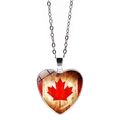 Detail showing Canada flag heart pendant with vintage texture and silver alloy chain - Old Texture Maple Leaf Style (JY9575-10)