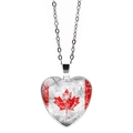 Silver Canada flag heart pendant necklace with red maple leaf and minimalist chain - Retro Granular Style (JY9575-8)