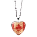 Vintage heart necklace with Canadian flag maple leaf pendant on silver chain - Retro Worn Texture Style (JY9575-7)