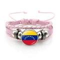 Adjustable multi-layer pink leather bracelet with Venezuela flag glass dome pendant - Venezuela Flag / Pink