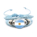 Multilayer Argentina flag leather bracelet with blue woven cords and silver beads - Argentina Flag / Blue