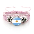 Multilayer leather bracelet featuring Argentina flag emblem with pink woven cord - Argentina Flag / Pink