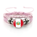 Pink multi-layer woven leather bracelet featuring Peru flag glass charm and metal beads - Peru Flag / Pink