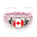 Pink braided leather bracelet with Canadian flag charm and adjustable drawstrings - Canada Flag / Pink
