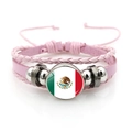 Pink multilayer leather bracelet featuring Mexico flag emblem with adjustable cords - Mexico Flag / Pink