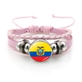 Ecuador flag pink woven leather bracelet with adjustable multi-strand design - Ecuador Flag / Pink