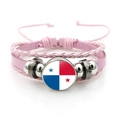 Pink braided leather bracelet with Panama flag glass charm and metallic beads - Panama Flag / Pink