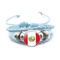 Multilayer light blue leather bracelet with Peru flag glass pendant and silver beads - Peru Flag / Blue