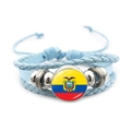 Braided light blue leather bracelet with Ecuador flag charm for men and women - Ecuador Flag / Blue