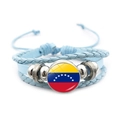 Light blue braided leather bracelet with Venezuela flag glass dome charm for men - Venezuela Flag / Blue