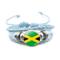 Jamaica flag vintage woven leather bracelet in light blue with adjustable cord - Jamaica Flag / Blue