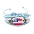 Light blue multi-layer braided leather bracelet with United States flag glass charm - USA Flag / Blue