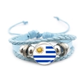 Braided leather bracelet with Uruguay flag glass charm and adjustable blue cords - Uruguay Flag / Blue
