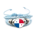Braided light blue leather bracelet featuring a Panama flag glass dome charm - Panama Flag / Blue