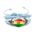 Braided leather bracelet in light blue with Bolivia flag charm and metal beads details - Bolivia Flag / Blue