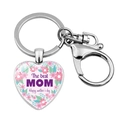 Pink floral heart keychain with The Best MOM Happy Mother's Day text and silver lobster clasp - Pink Floral Warm Message Design (JY9573-2)