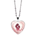 Collana a cuore argento con silhouette madre e figlio e dettagli floreali rosa - Stile Abbraccio Madre Figlio Sfumato Rosa (JY9572-3)
