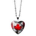 Collana con ciondolo a cuore bandiera del Canada e foglia d'acero artistica - Stile Artistico Foglia d'Acero con Fumo (JY9575-4)