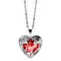 Silver heart necklace with red maple leaf pendant and intricate white swirl details - Modern Smoke Effect Style (JY9575-5)