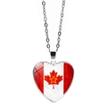 Silver-tone heart necklace featuring a Canada flag pendant with red maple leaf and star - Maple Leaf with Star Overlay Style (JY9575-6)