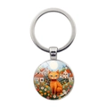 Detalle del colgante artístico de gato con ilustración de gato naranja en campo de flores - Estilo Gato Rayado Naranja Luna (JY9600-9)
