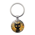 Detalle de llavero con colgante artístico de gato negro y fondo floral decorativo - Estilo Gato Negro Con Ojos Amarillos (JY9600-7)