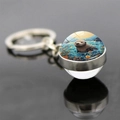 Porte-clés artistique avec pendentif loutre de mer double face et anneau argenté poli - Loutre Jouant dans l'Eau (JY9608-9)