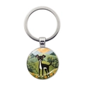 Detailed view of dog keychain with artistic greyhound illustration and metal ring - Greyhound with Mountain Background (JY9602-8)