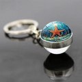 Portachiavi sfera di vetro tema oceano con stella marina rossa e pesci tropicali - Stella Marina e Pesci Piccoli (JY9608-3)