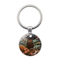 Detailed view of an owl art pendant keychain with vibrant forest and night sky illustration - Night Forest Owl (JY9604-12)