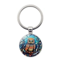 Detailed close-up of a silver owl pendant keychain with colorful bohemian glass gem - Ethnic Art Owl (JY9604-5)
