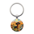 Artistic abstract dog pendant keychain with colorful landscape illustration on white background - Black Long-eared Dog Illustration (JY9602-1)